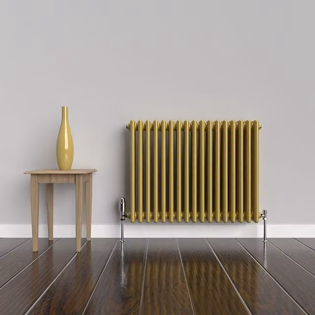 Lux Heat Horizontal 3 Column Steel Radiator in Metallic Gold, W: 60.0 cm, H: 78.5 cm