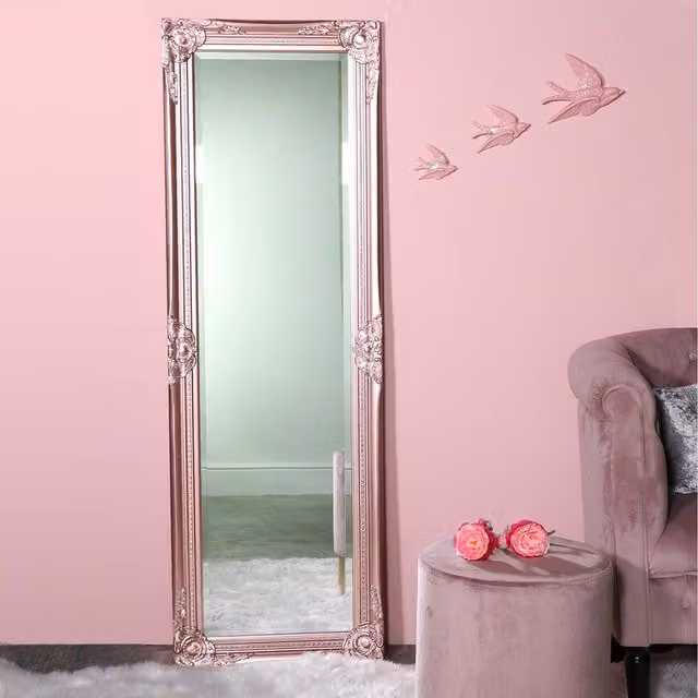 Melody Maison Shabby Chic Tall Ornate Rectangular Wall Mirror in Pink