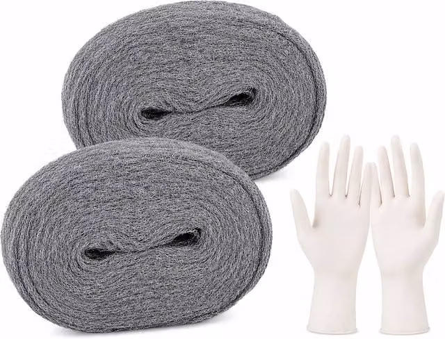 Marco Paul Silver Grade 0000 Steel Wool Mice Blocker Rolls with Protective Gloves