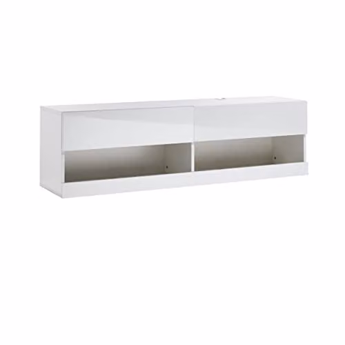 MMT Furniture Designs Moderna White Gloss Floating TV Stand Cabinet, W: 140 cm, D: 40 cm, H: 35 cm – 1