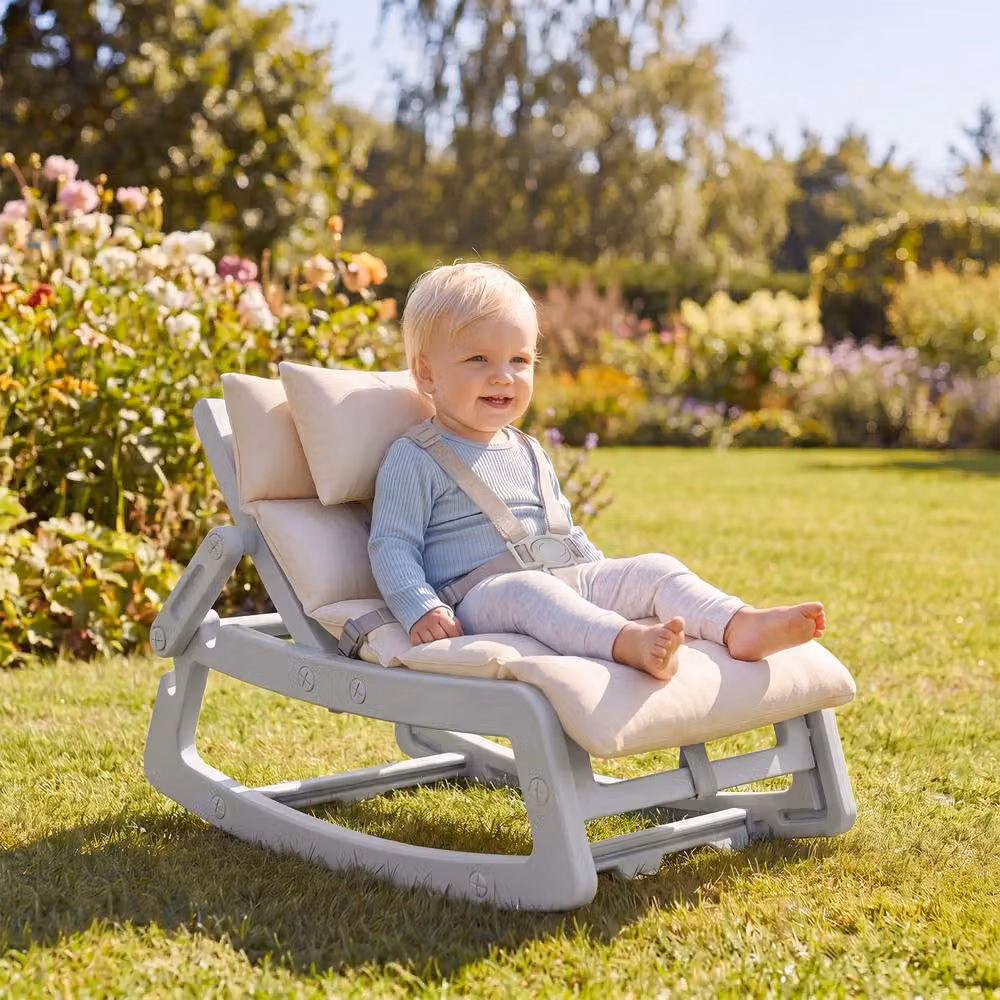 Gymax Toddler Rocking Chair Recliner with Adjustable Backrest and Harness in Grey – 2