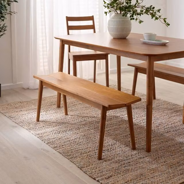 FurnitureboxUK Lynton Mid-Century Solid Rubberwood Dining Bench in Brown