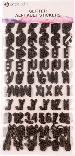 Art Studio Assorted Glitter Alphabet Stickers in Black and White for Children