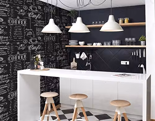 Superfresco Easy Black and White Coffee Shop Typography Wallpaper, W: 52 cm, L: 1000 cm – 6