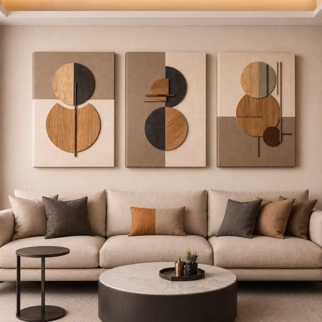 Mafett Set of 3 Abstract Circle Canvas Wall Art Prints in Beige, Brown, Black and Green, W: 45.72 cm, H: 60.96 cm – 1