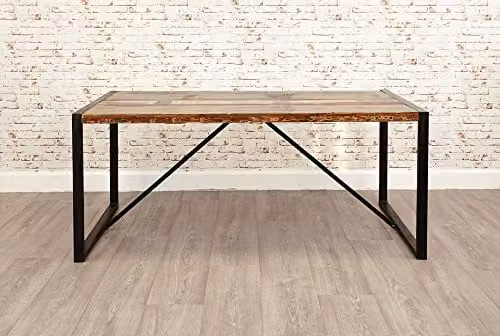 Baumhaus Urban Chic Funky Large Rectangular Dining Table in Brown Reclaimed Wood with Sled Base, W/D/H: 180 x 90 x 76 cm