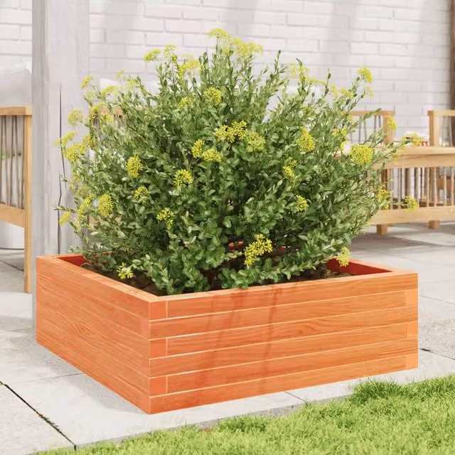 Berkfield Home Decorative Garden Planter Tub in Wax Brown Solid Wood Pine, W/D/H: 70 x 70 x 23 cm