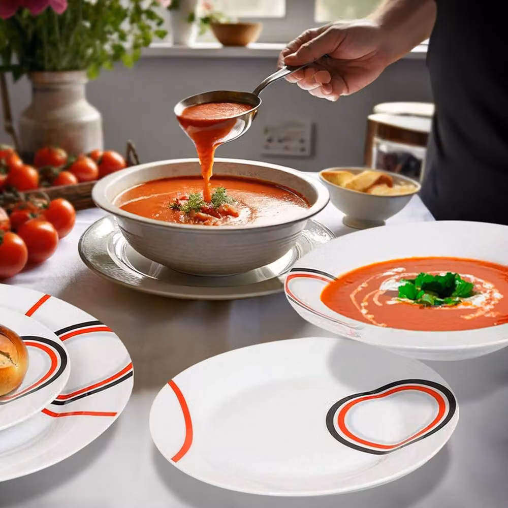 BARGAINS-GALORE 16 Piece Porcelain and Stoneware Dinner Set in Red, Black and White Patterns – 2