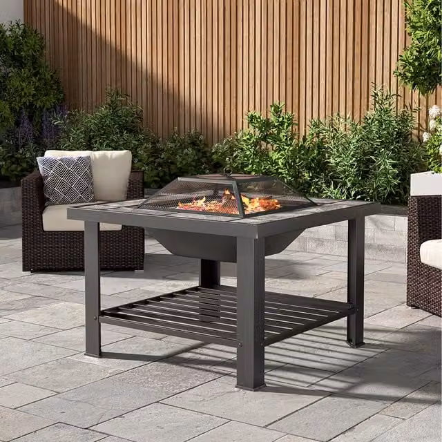 Breeins Black Steel Outdoor Fire Pit Table for Camping and Backyard Bonfires