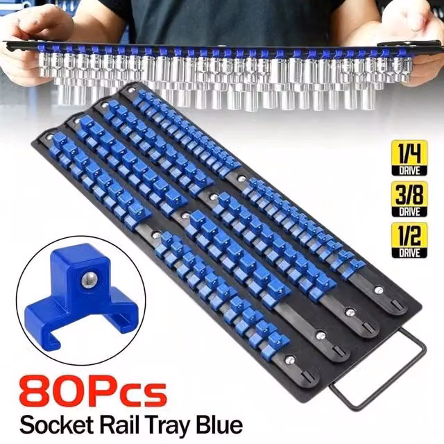 EONLION 80-Piece Socket Storage Rail Rack Holder Organiser in Blue, Length: 50 cm – 1