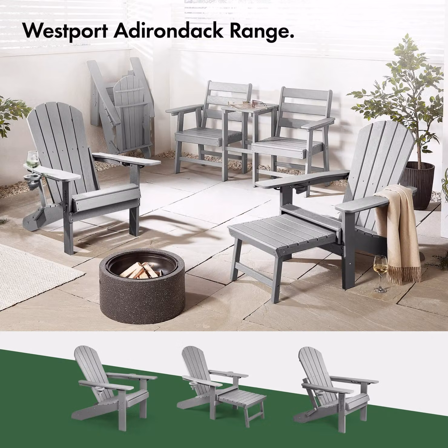 VonHaus Westport Reclining HDPE Adirondack Garden Chair in Grey – 4