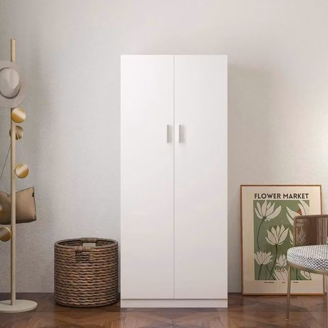KORVIXA Modern 2 Door Wardrobe in White and Black with Internal Shelves and Hanging Rod