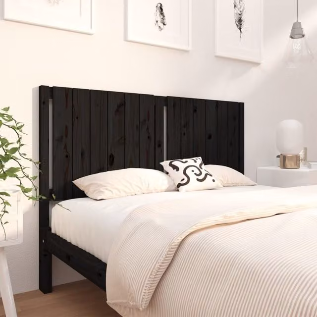 Berkfield Home Rustic Solid Wood Pine Bed Headboard, Black, W: 145.5 cm, D: 4 cm, H: 100 cm