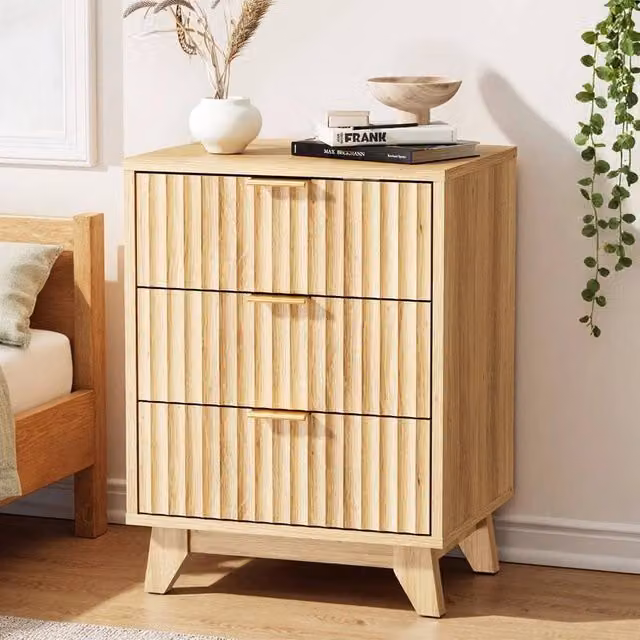FORGEVIO Modern 3 Drawer Bedside Table with Power Supply in Brown