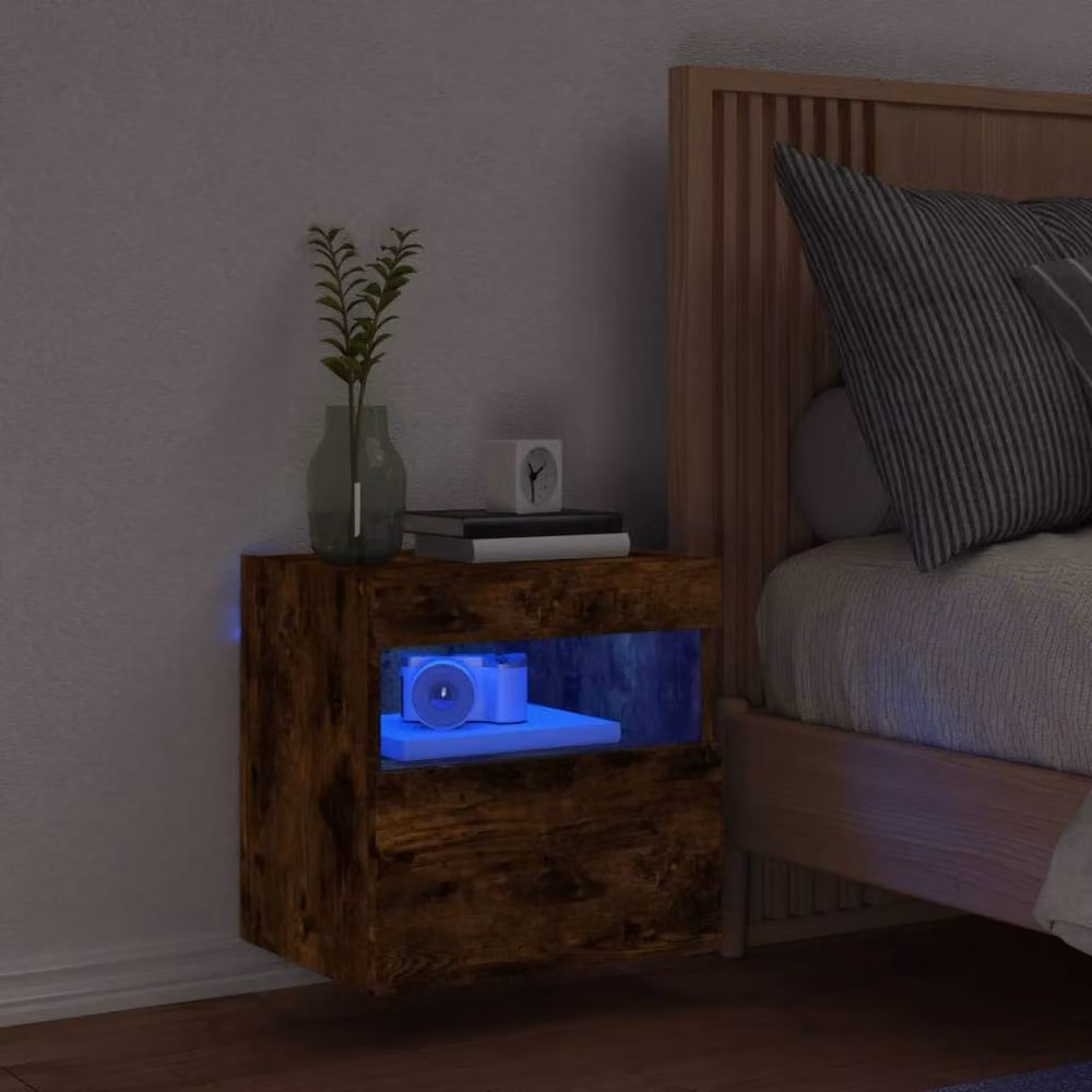 Berkfield Home Modern Wall Mounted TV Cabinet with Integrated LED Lights in Smoked Oak Brown, W/D/H: 40 x 30 x 40 cm – 3