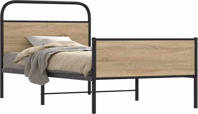 Berkfield Home Bed Frame in Sonoma Oak and Brown Engineered Wood with Metal Accents, W/D/H: 100 x 200 cm