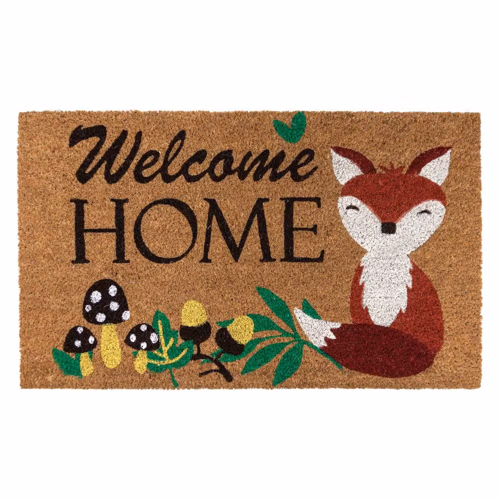 JVL Fox Welcome Home Coir Doormat with PVC Backing, Brown and Multicolour, W: 45 cm, D: 75 cm – 2