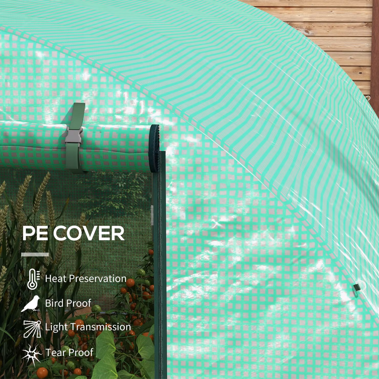 Outsunny Green Polytunnel Greenhouse with Sprinkler System and Galvanised Steel Frame, W: 200 cm, D: 200 cm, H: 197 cm – 3