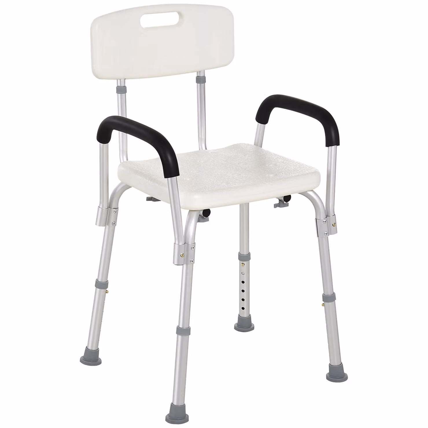 HOMCOM Lightweight Aluminium Portable Shower Bench with Backrest and Armrests in White – 2