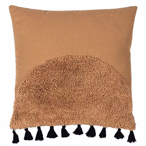 Radian Semi Circle Tufted Cotton Tasselled Decorative Cushion in Brown, W/D/H: 45 x 45 x 45 cm – 2