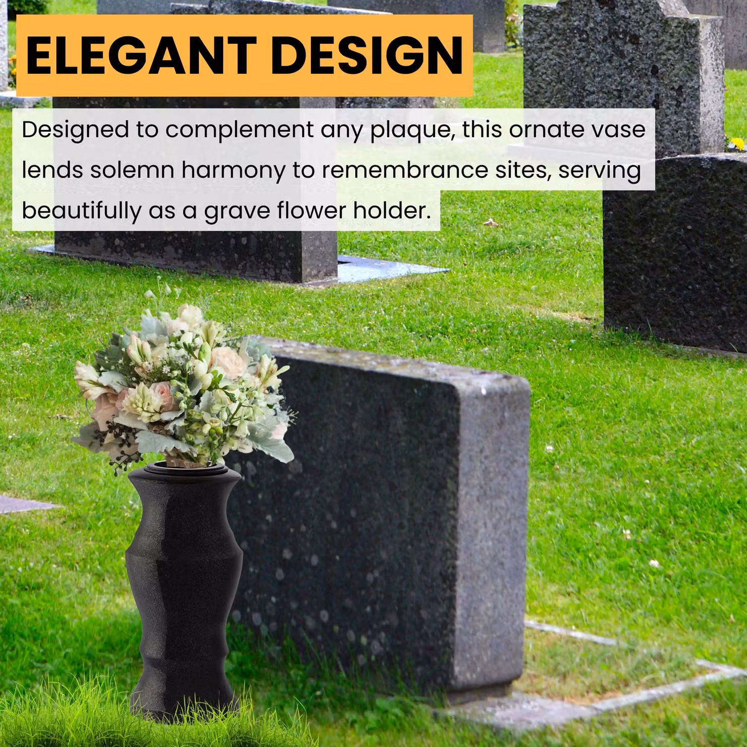 Novecrafto Black Granite Memorial Vase for Flowers, Solid Stone Tabletop Design for Cemetery or Garden – 2