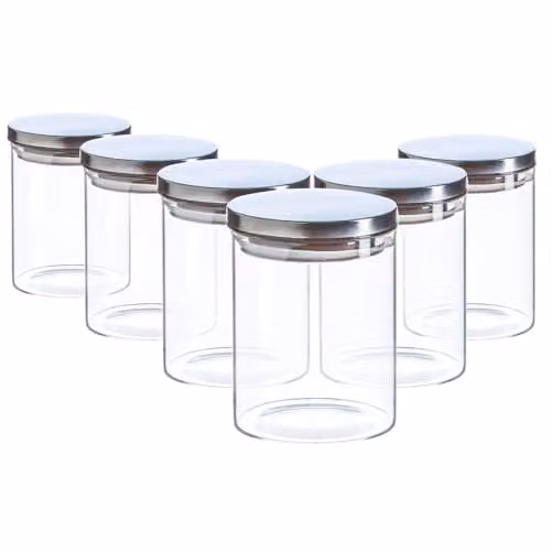 Argon Tableware Scandi Airtight Glass Storage Jars with Silver Metal Lids, 0.75 l, 6 Pack