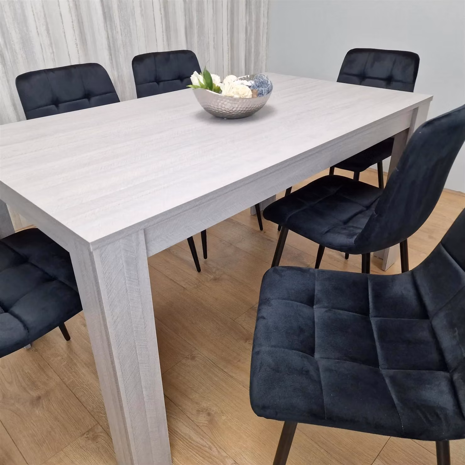 Kosy Koala Modern Grey Rectangular Dining Table Set with 6 Black Velvet Chairs in Brown – 4