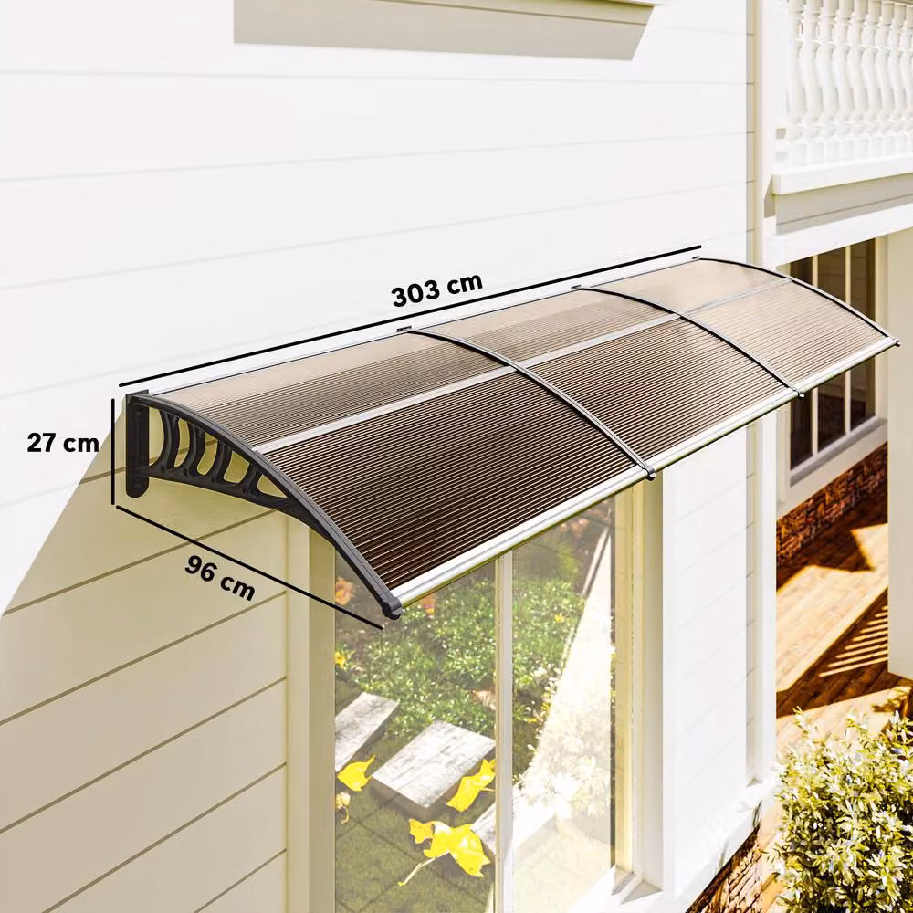 Outsunny Rolipo Wall-Mounted Front Door Canopy Awning in Brown, W: 303 cm, D: 96 cm – 4