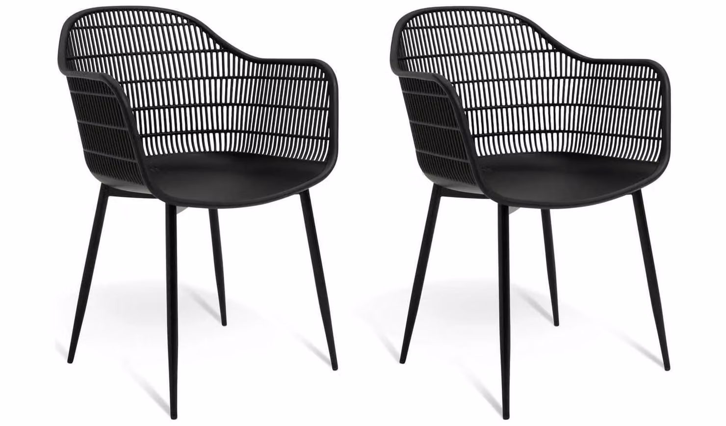 Habitat Serpa Set of 2 Black Plastic and Powder Coated Steel Garden Chairs with Armrests