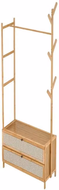 KORVIXA 2 in 1 Wooden Clothes Rail and Garment Rack in Brown, Width: 90 cm