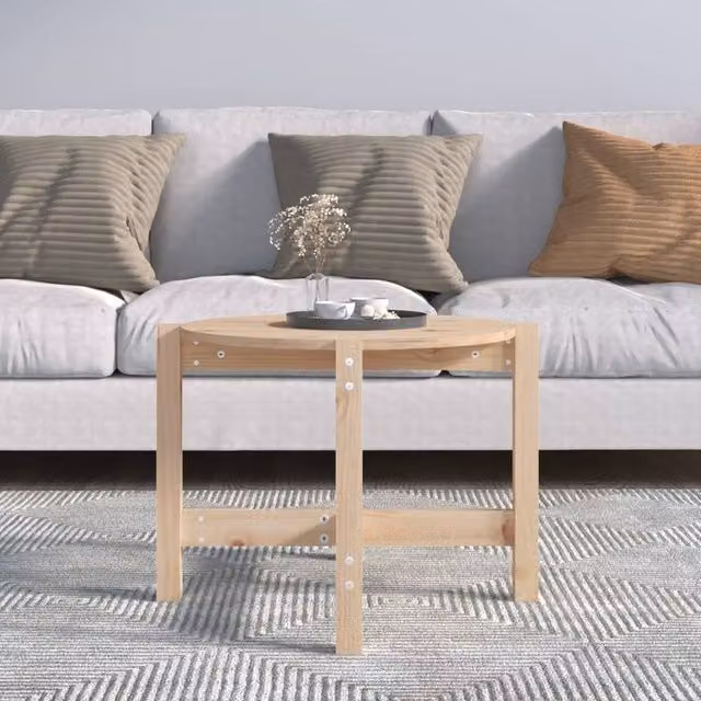 Berkfield Home Beautiful Round Drop Leaf Coffee Table in Light Brown Solid Pine, W/D/H: 62.5 x 62.5 x 45 cm