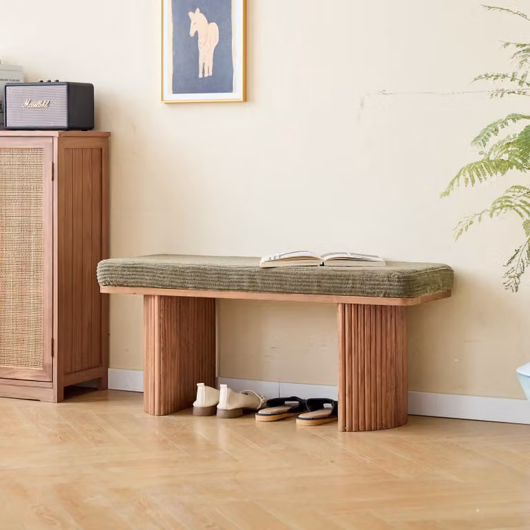 Nordlys Scandinavian Ash Wood Entryway Bench in Beige