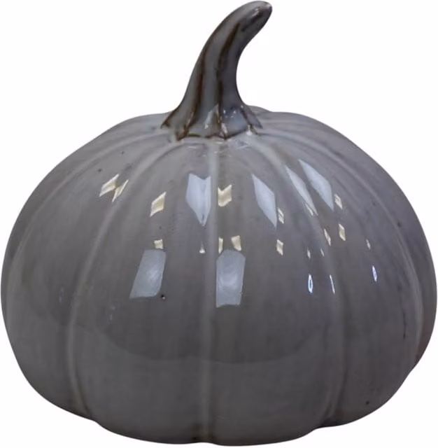Four Candle Glazed Ceramic Pumpkin Ornament in Grey for Autumn and Halloween Decoration