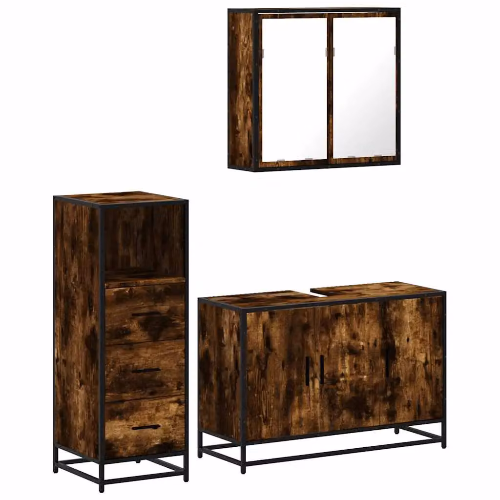 Berkfield Home 3 Piece Industrial Bathroom Furniture Set in Smoked Oak Brown – 2