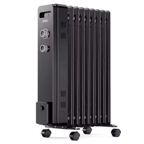 VonHaus 2000W Oil Filled Radiator, Black Freestanding Electric Heater with Adjustable Thermostat and Overheat Protection – 1