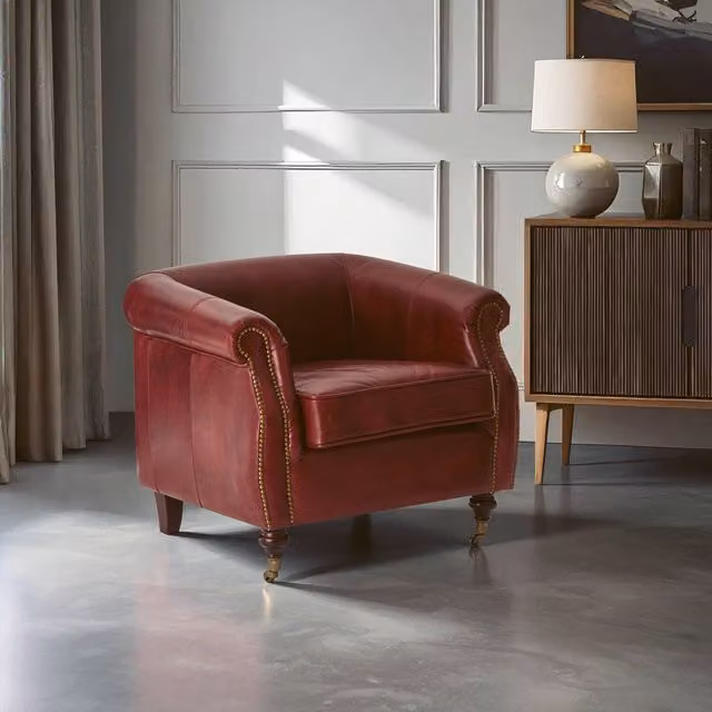 Fifty Five South Classic Red Leather Tub Armchair