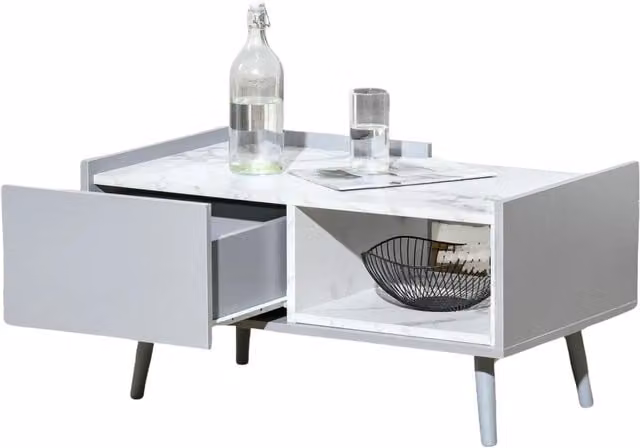 Pirlo Plush Modern Rectangular Coffee Table in Grey with Abstract Glossy Wood Finish W/D/H: 80 x 45 x 40.5 cm