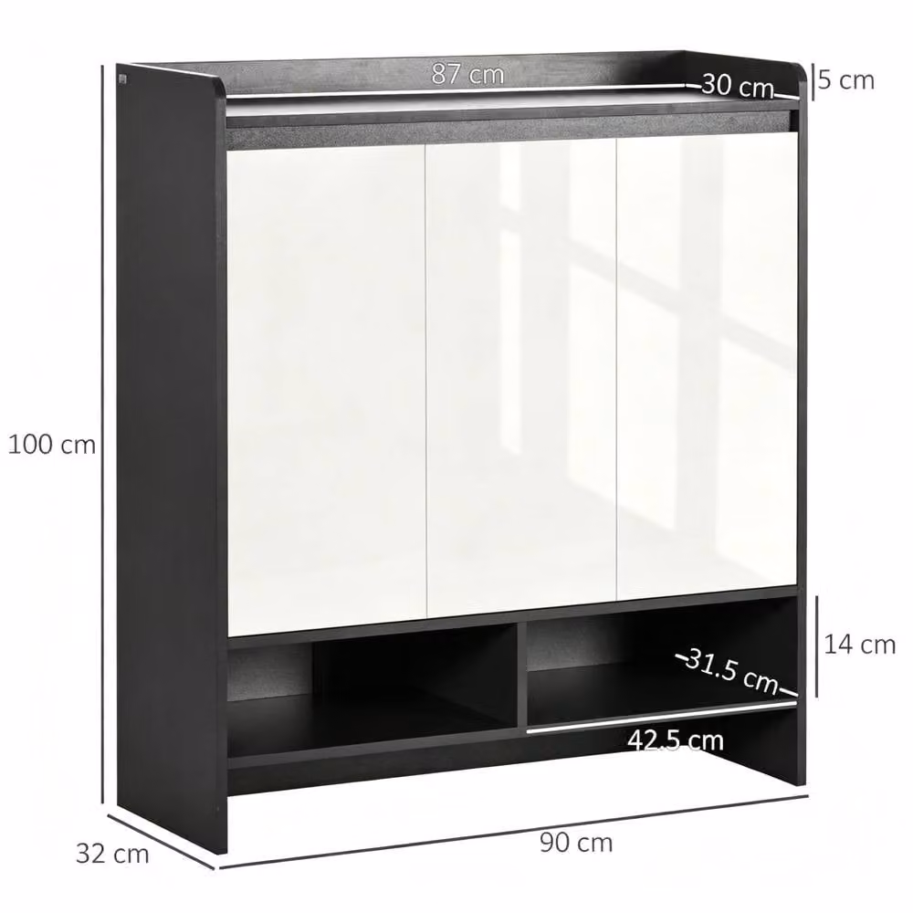 STILVORA Grey and White Modern Glossy Shoe Cabinet with Hinged Doors and Open Shelves – 3