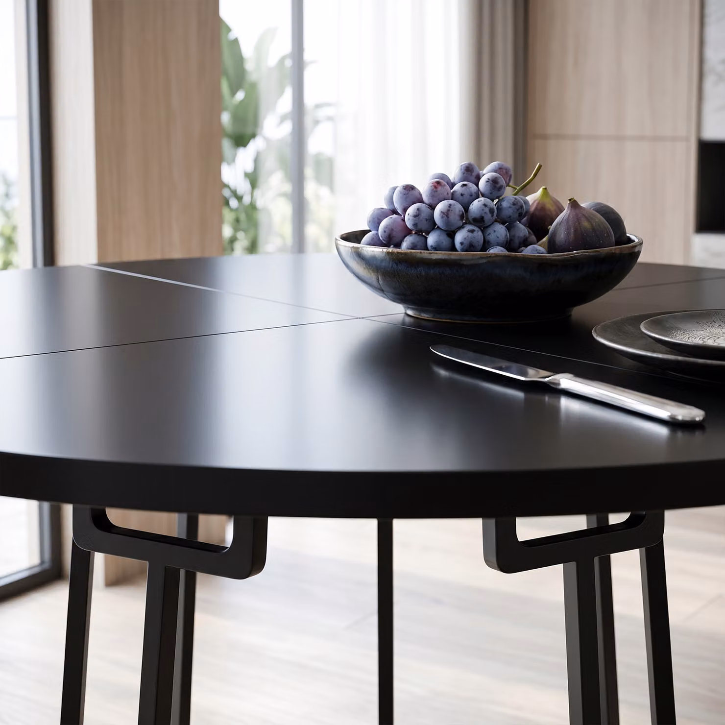 HOMCOM Round Black Dining Table with Spliced MDF Top and Conical Metal Base, Diameter: 120 cm – 9