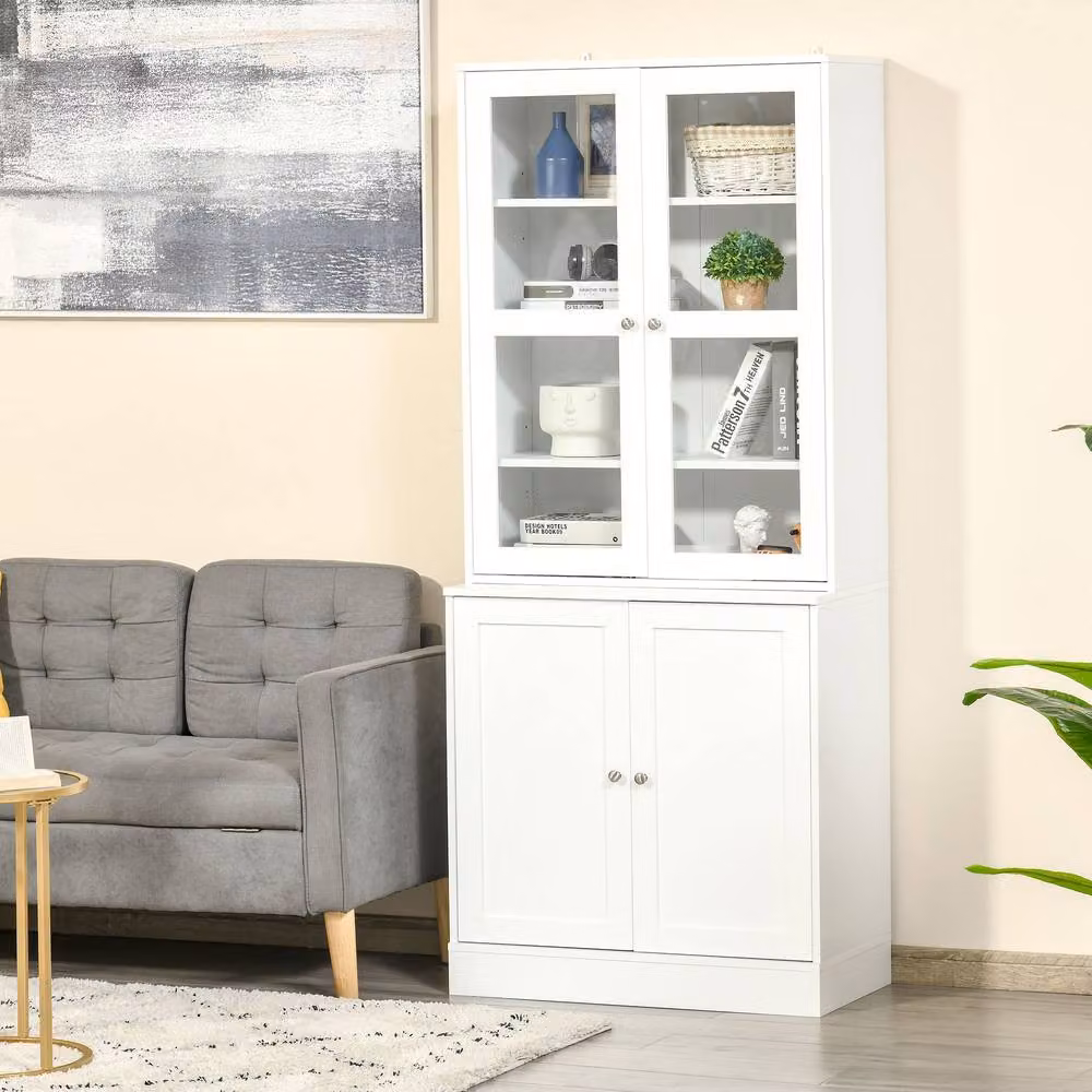 STILVORA Modern White Display Cabinet with Glass Doors and Internal Shelves, H: 178.5 cm x W: 76.0 cm – 2