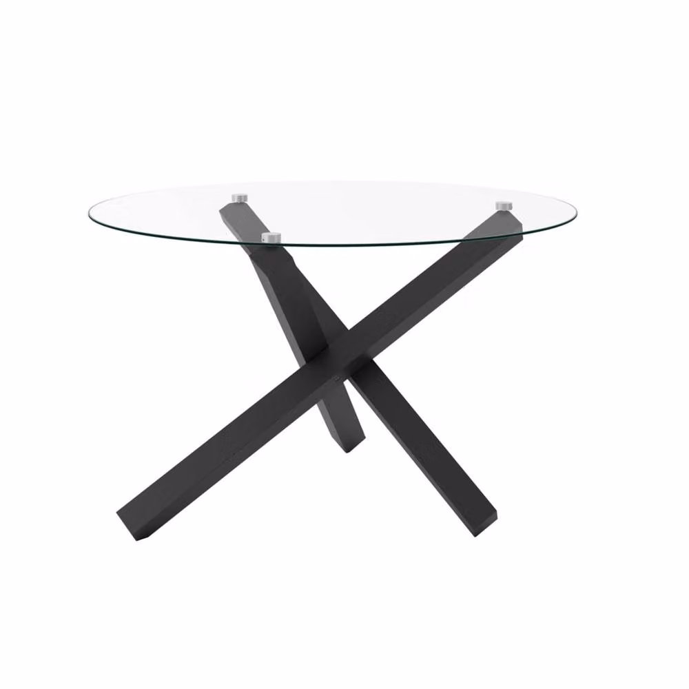 Wyld Haus Sansa Round Glass Dining Table with Black Metal Base, 4 Seater – 2