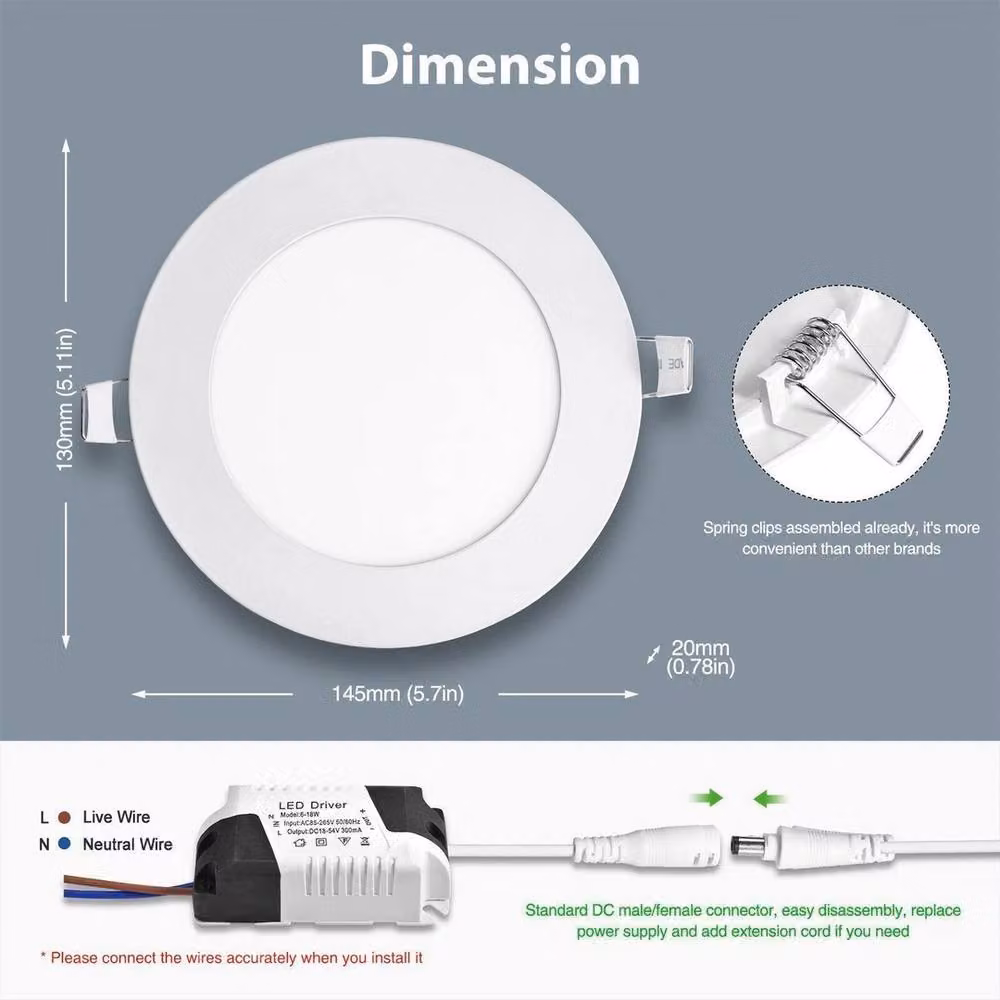 NESTLUNE 5-Pack of 5-Inch Ultra-Thin Round LED Ceiling Lights in White with Warm White Glow – 2