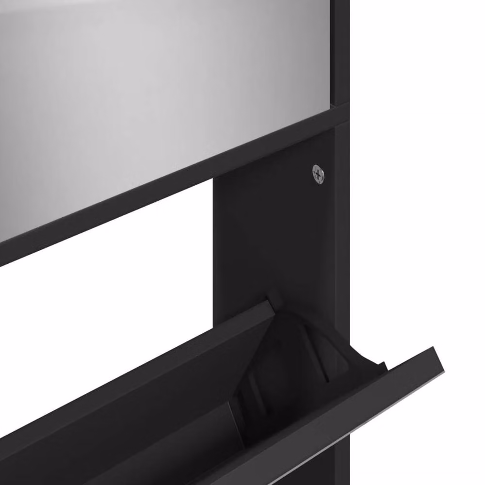 Berkfield Home 4-Layer Modern Shoe Cabinet with Mirror in Black, W/D/H: 63 x 17 x 134 cm – 4