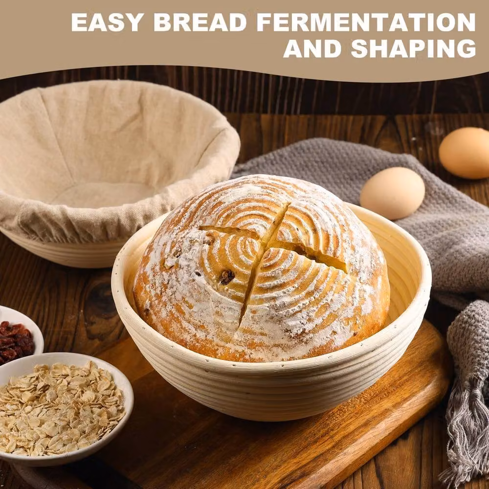 YnysTec Round Sourdough Banneton Bread Proofing Basket in Beige, Diameter: 23 cm, Height: 8 cm – 3