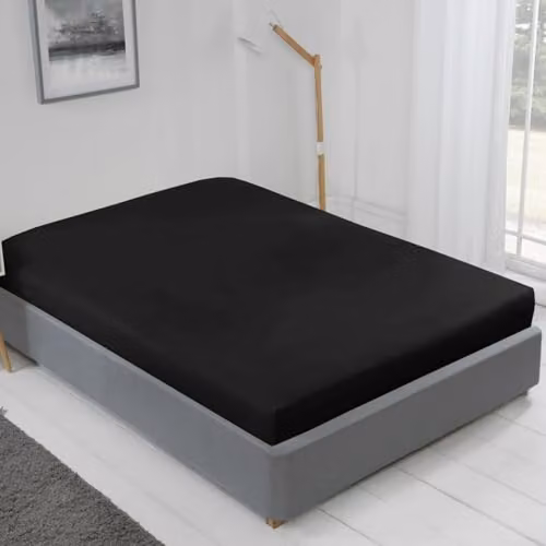 Voltico Black Double Fitted Bed Sheet in Microfibre Cotton Blend, W/D/H: 140 x 200 cm – 1