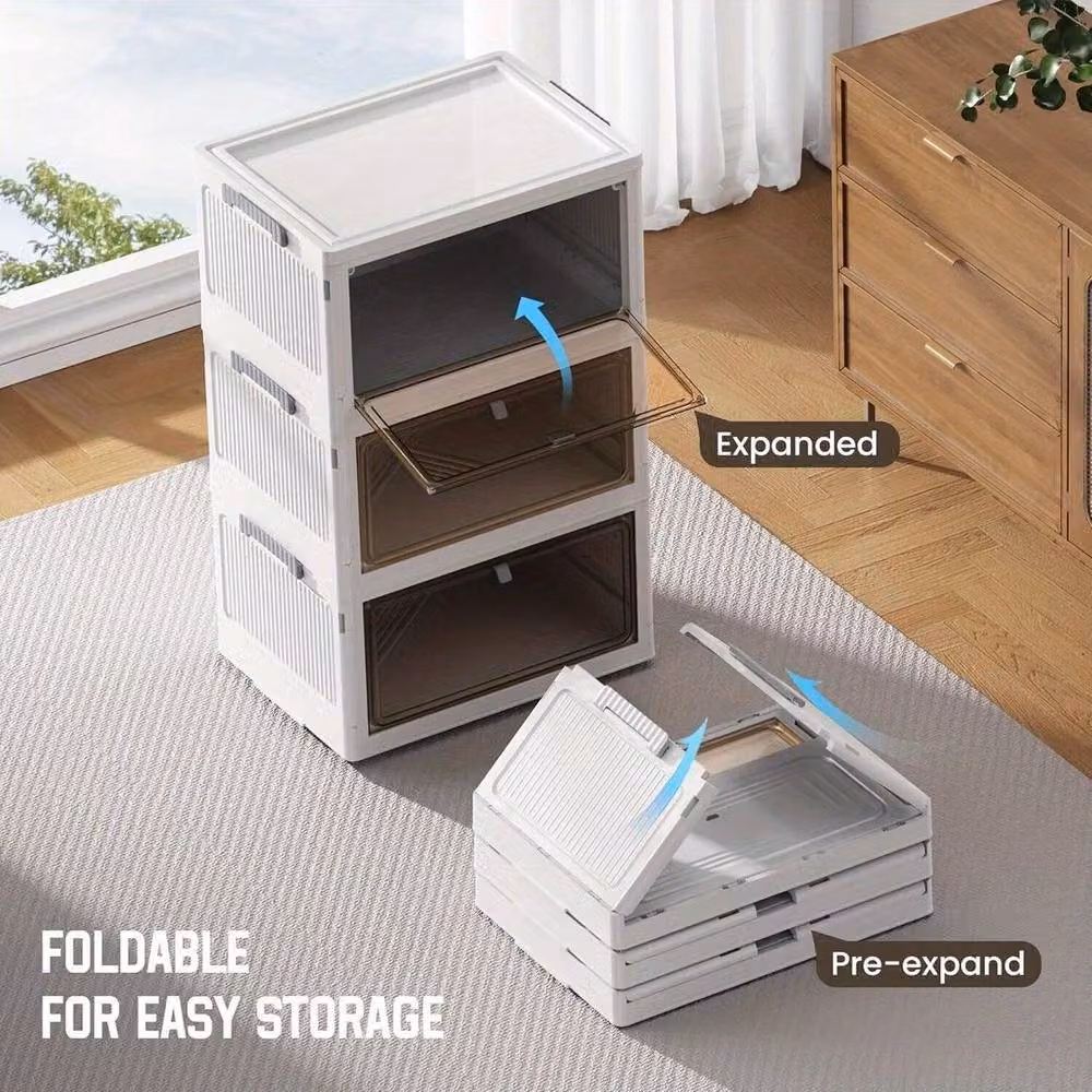 SPETLEK 3 Tier Folding and Stackable Plastic Storage Box in White – 2