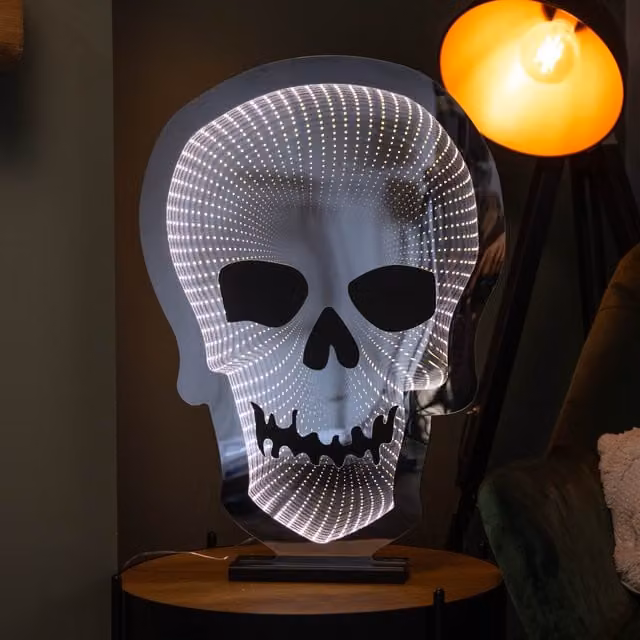 Samuel ALEXANDER White Light Up Halloween Skull Infinity Decoration with Warm White LEDs, Height: 60 cm – 1