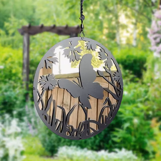 Betley Butterfly Hanging Metal Spinner in Black, Diameter: 23 cm