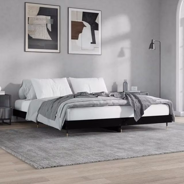 Berkfield Home Modern Black Engineered Wood Bed Frame, 200 x 200 cm