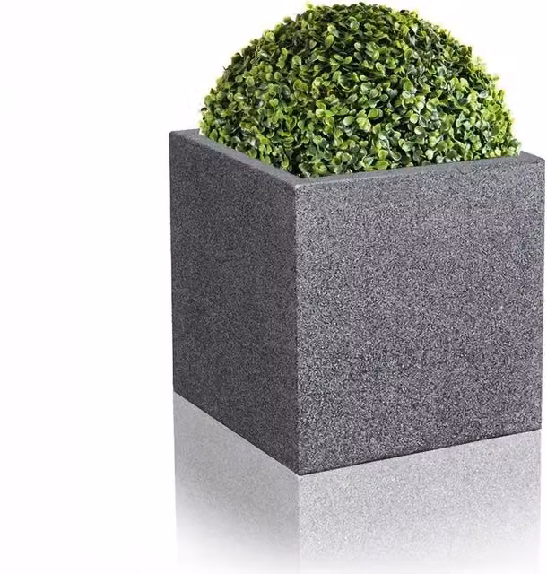 Primrose Black and Grey Poly-Terrazzo Cube Outdoor Planter Tub